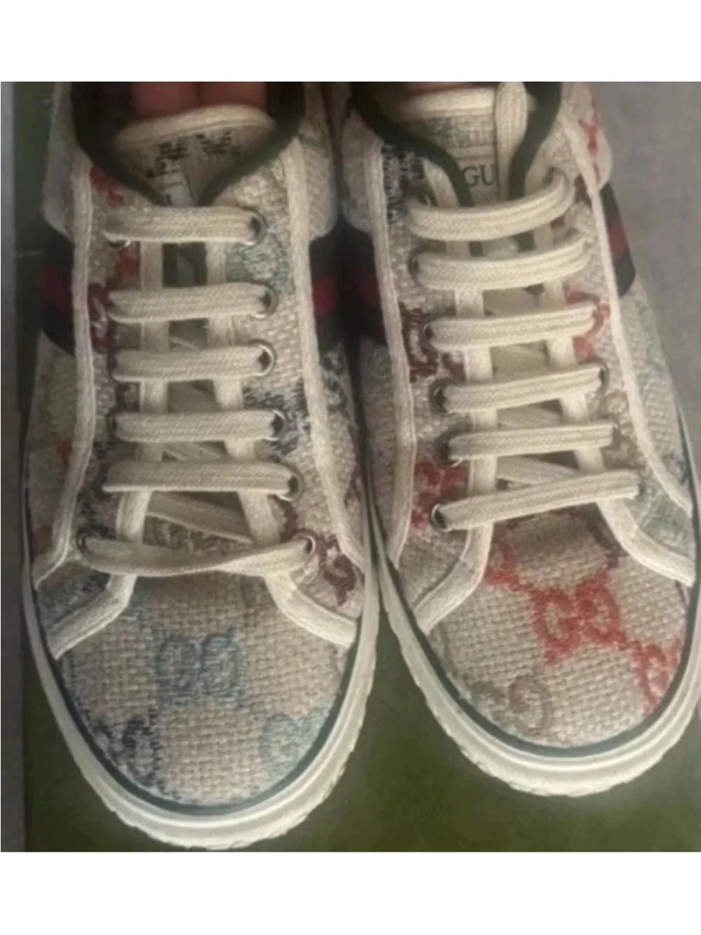 Gucci Men’s Beige GG Canvas Sneakers with Green and Red Stripe